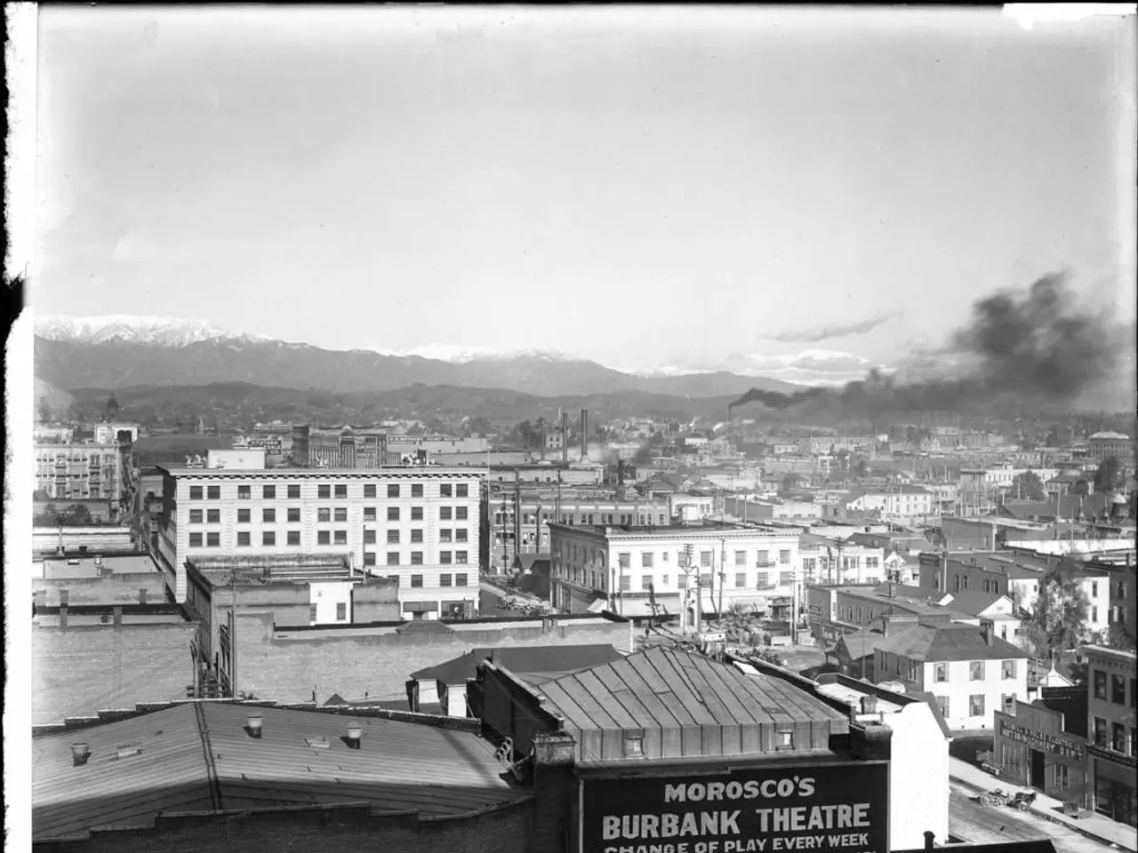 Buildings engulfed in flames in front view