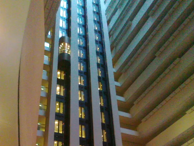 Destruction caused by graffiti: elevator at construction site crane