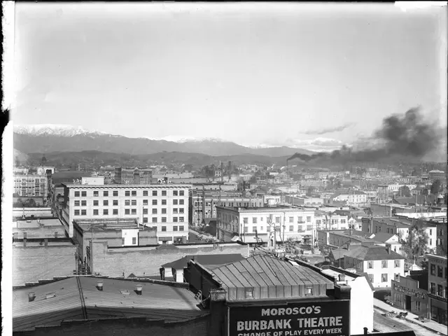 Buildings engulfed in flames in front view