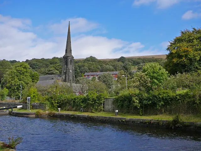 Autumn landscape in Devon, England, illuminated by sunrise in 2012.